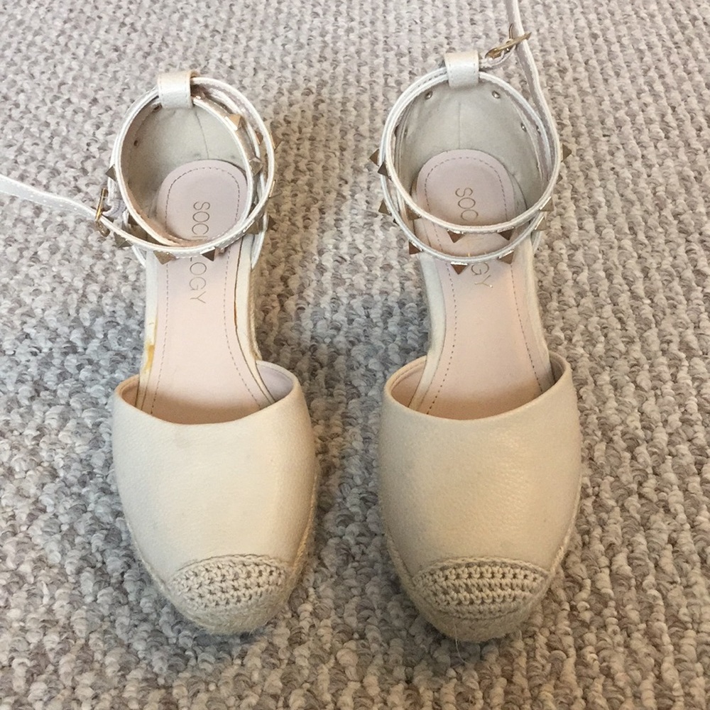 Nude Espadrilles with Studded Ankle Straps.
